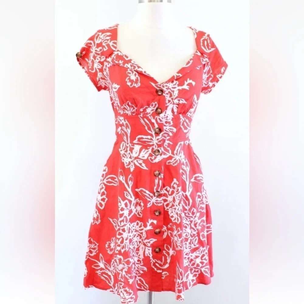 Sz 4 Free People A Thing Called Love Flo Blend Mini Dress Red Orange - Picture 2 of 14